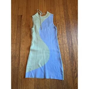 O.Vianca Dress Womens Small Blue Green Colorblock Sleeveless Knit Mini Open Back